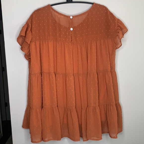 Entro Tiered Ruffle Polka Dot Fall Flowy Lined Blouse Rusty Orange Size S/M cute - Picture 7 of 10
